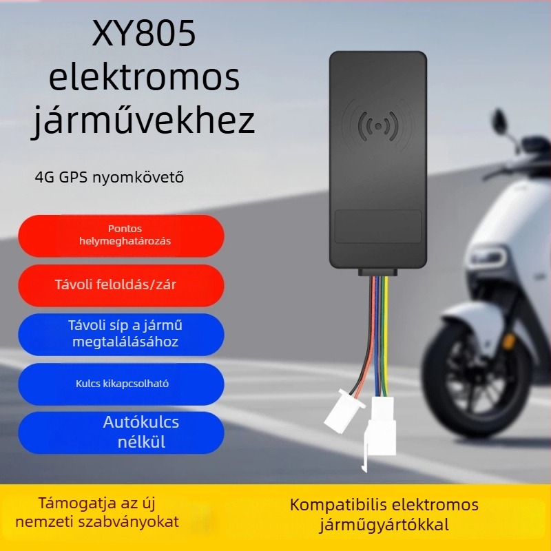 XY805 GPS nyomkövető elektromos járműhöz - pontos helymeghatározás 5 m, riasztási módok: rezgés, mobil értesítés, geofence, sebességtúllépés; akkumulátor élettartama 1466 óra; méretek 64×30×17 mm