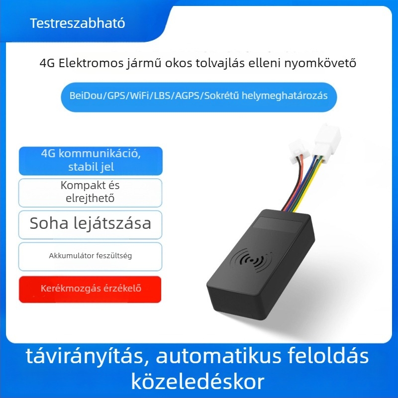 XY805 GPS nyomkövető elektromos járműhöz - pontos helymeghatározás 5 m, riasztási módok: rezgés, mobil értesítés, geofence, sebességtúllépés; akkumulátor élettartama 1466 óra; méretek 64×30×17 mm