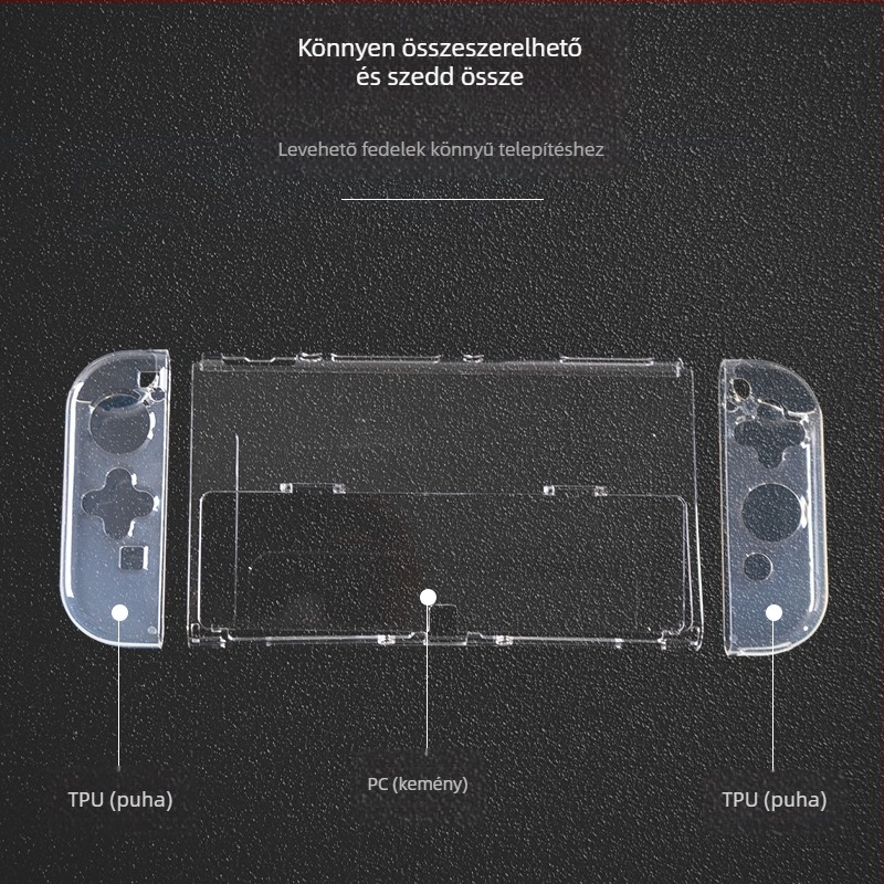 Nintendo Switch OLED védőtok, TPU puha burkolat, átlátszó szétszedhető fogantyúkkal, PC+TPU anyag, kompatibil Switch OLED, tömeg 93 g