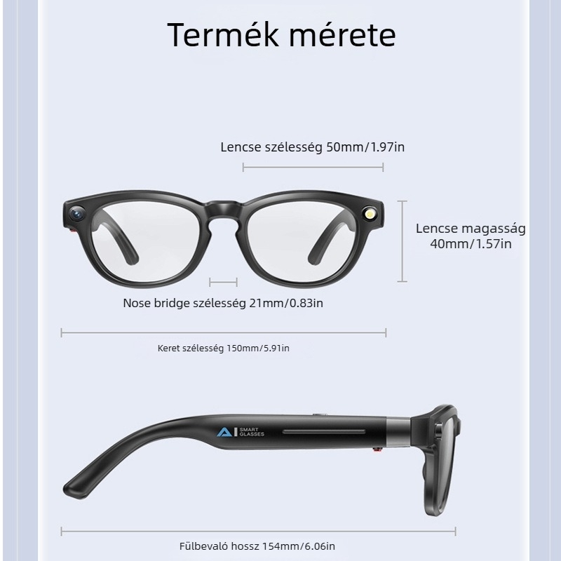 Q8 AI okos szemüveg 8MP kamerával, 32GB memória, 50×40mm kijelző, 290mAh akkumulátor, Bluetooth zene