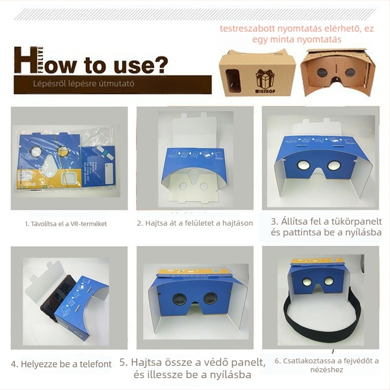 Intelligens VR szemüveg, 1k felbontás, papír anyagú, kamera nélkül, 80 g tömeg