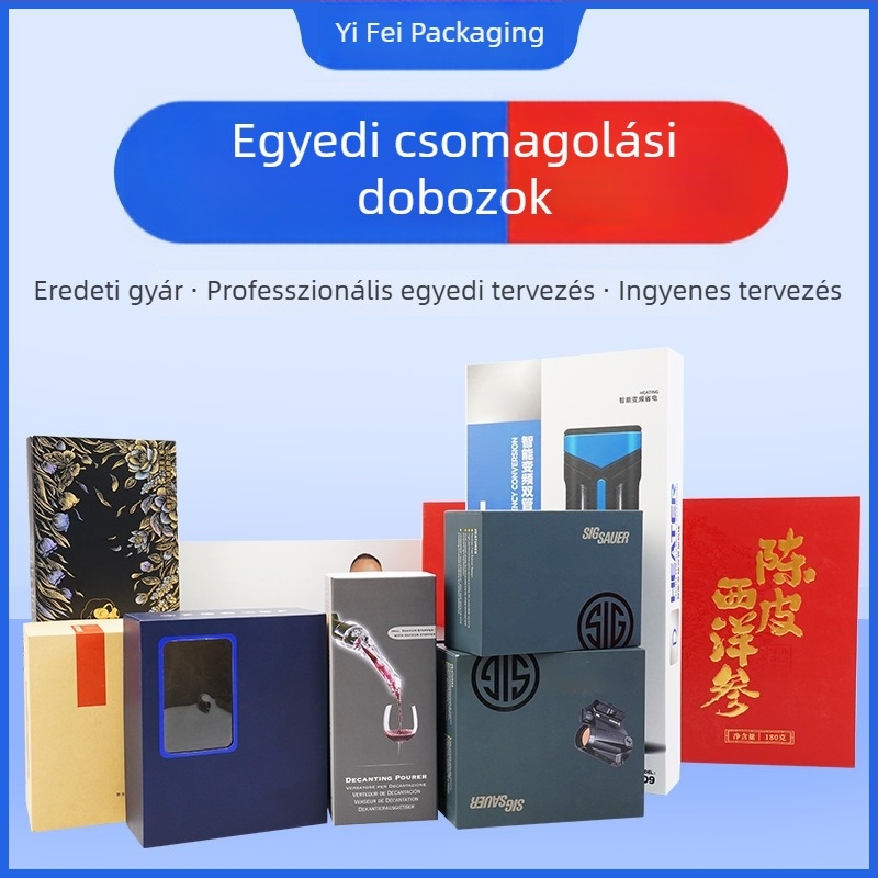 Univerzális csomagoló doboz logónyomtatással, testreszabható, papírkarton 70–250 g, forró nyomtatás, ezüst forró nyomtatás, UV nyomtatás, relief