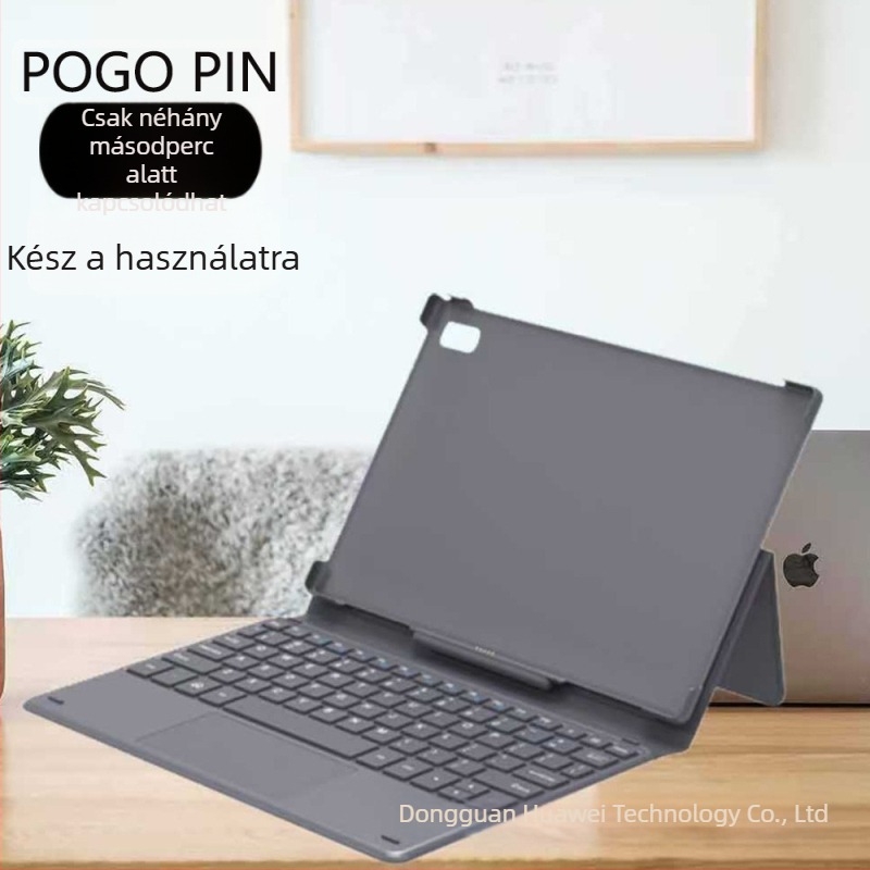 Pogopin mágneses érintő billentyűzetes bőr tok univerzális tabletekhez, Bluetooth, ergonómiai támogatás