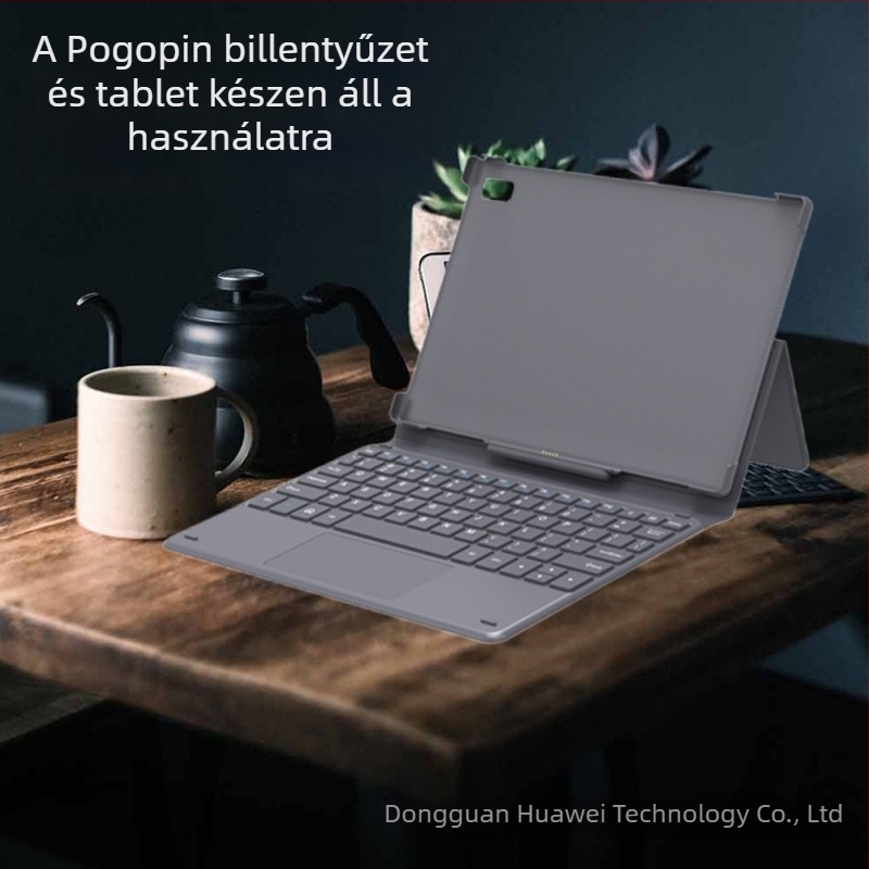 Pogopin mágneses érintő billentyűzetes bőr tok univerzális tabletekhez, Bluetooth, ergonómiai támogatás