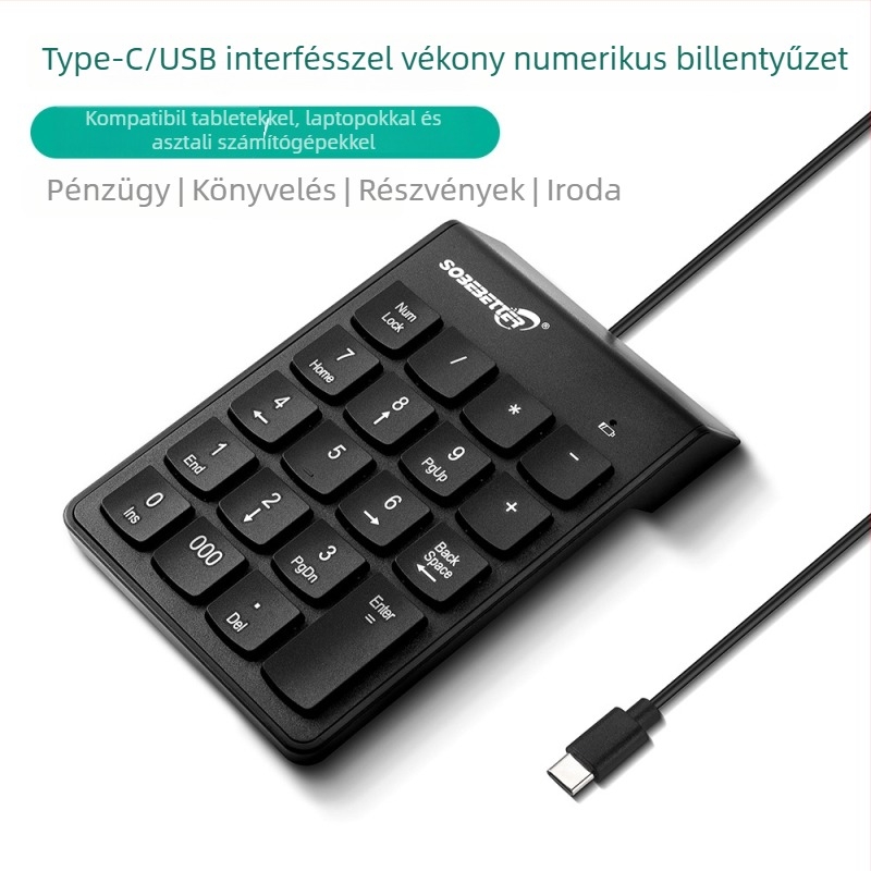 Laptophoz való numerikus billentyűzet (USB kábeles, Crater architektúra, ≤87 billentyű, ABS anyag, 1,2 m kábel)