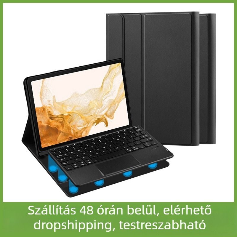 Bőrhatású billentyűzetes tok Samsung Galaxy Tab S9+/S9/S9U számára Bluetooth billentyűzettel, ergonómiai támasz és stylus rekesz