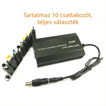 120W kettős használatú autó- és háztartási töltő USB-porttal és 10 adapterrel, kimenet 12–24V