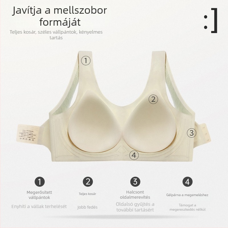 Varrás nélküli, merevítő nélküli csőtop melltartó nagy mellekhez, plusz méret, anti-ingadozás, oldalsó formázó női sporttop