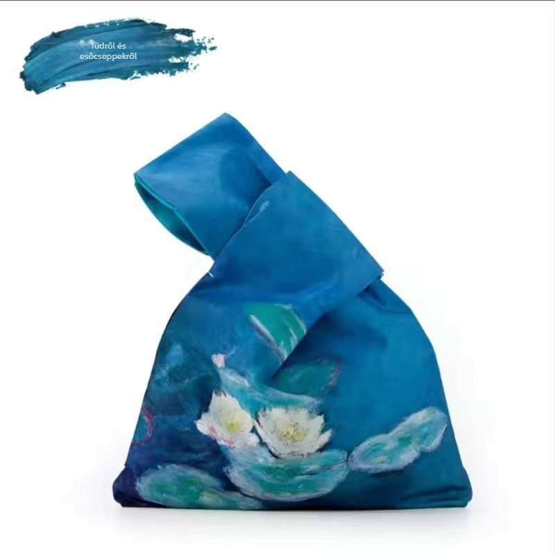 Női kör alakú táska, kínai stílusban, Oxford anyagból, plisírozott kialakítás, pamut bélés, nyitott külső zseb