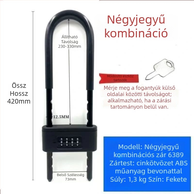 Ü- alakú jelszavas zár üzletekhez és dupla ajtóhoz – lopás elleni, vasból készült test; Típus: kombinációs zár; Modell: Egyéb; Alkalmazási terület: Egyéb