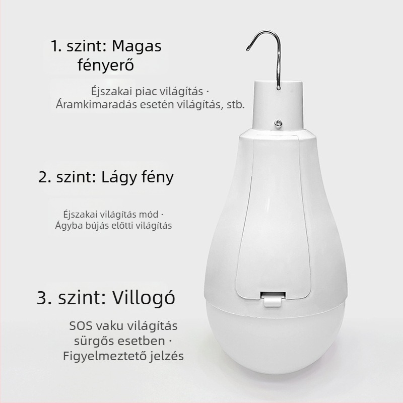 LED hordozható kemping lámpa kettős akkumulátorral, újratölthető, 3-lépcsős fényerő-szabályozás, kampó, IP65, 20W, 2000 lm