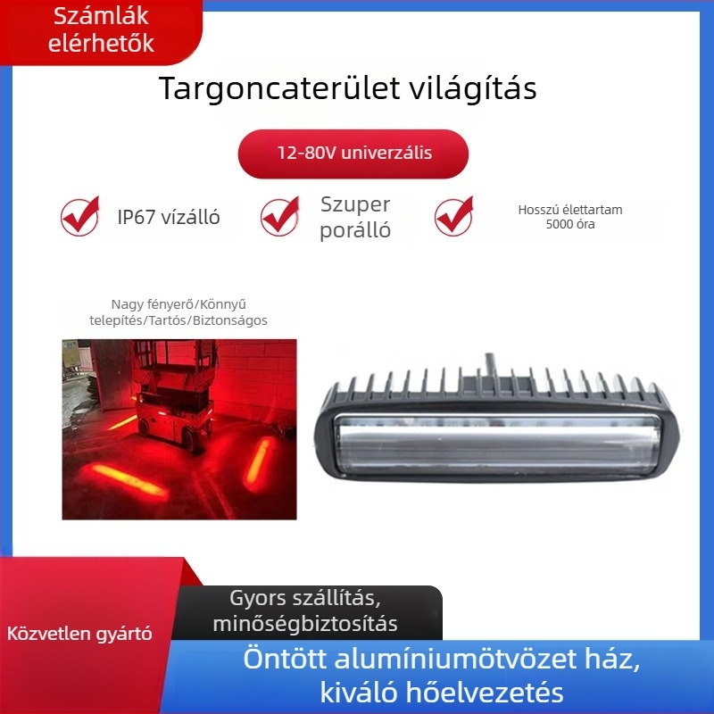 Forklift figyelmeztető fény piros és kék fénnyel, biztonsági szélesség jelző, egyenes vonalú határvilágítás mérnöki munkákhoz
