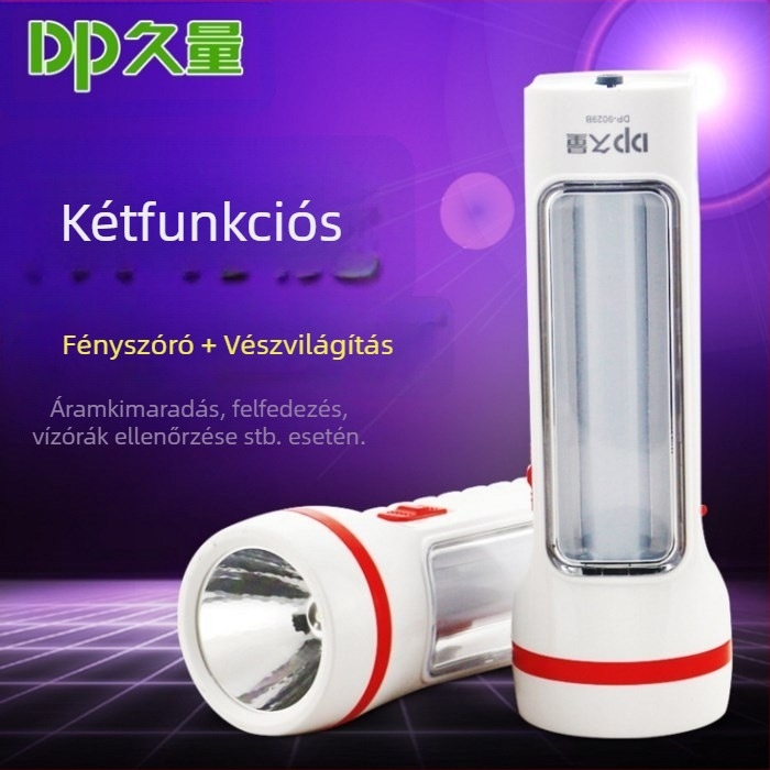 Újratölthető LED zseblámpa, többfunkciós vész- és autójavító fény, 800 mAh akkumulátor, 0.4W + 1.2W, hatótávolság 200 m-ig