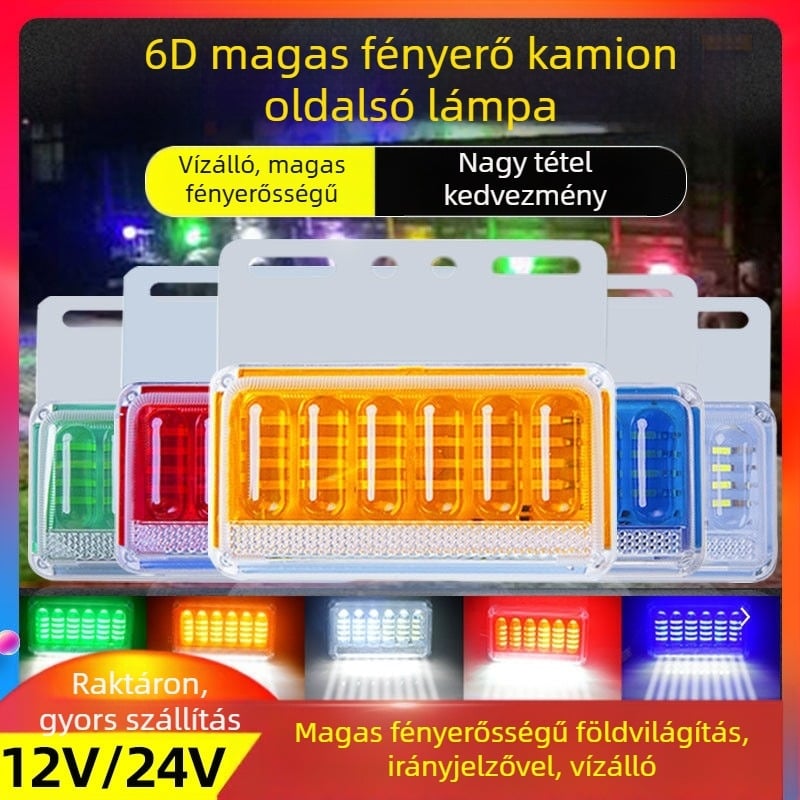 Kamionos trailer LED oldalsó lámpa, 12/24V, 8W, IP68, 13.5×10.5 cm