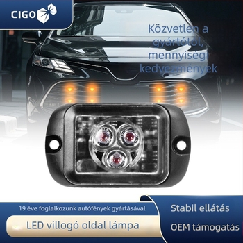 Kamion 3LED lámpa oldalsó jelzőfénnyel és nappali fény funkcióval, 12/24V, 1W, PC+ alumíniumötvözet, univerzális kompatibilitás