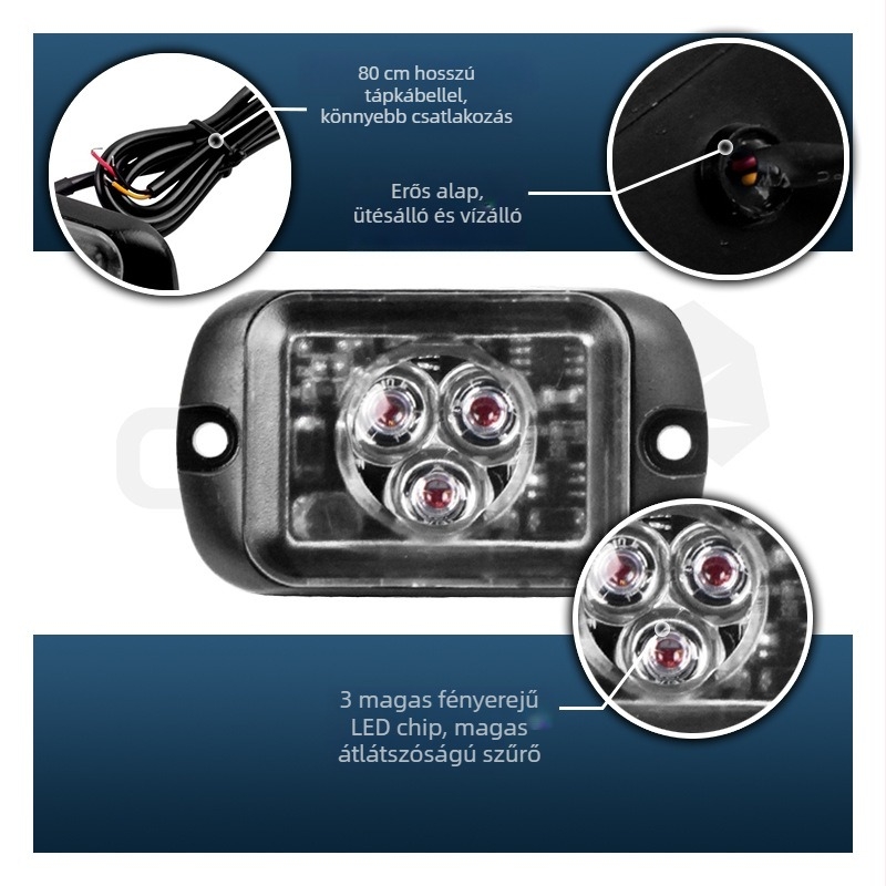 Kamion 3LED lámpa oldalsó jelzőfénnyel és nappali fény funkcióval, 12/24V, 1W, PC+ alumíniumötvözet, univerzális kompatibilitás