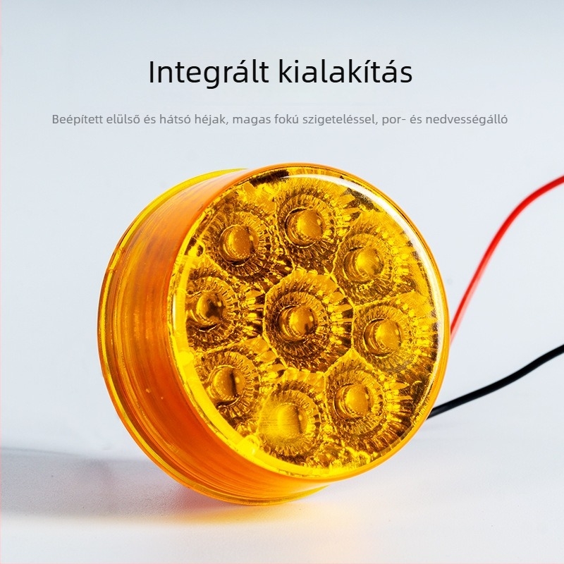 LED kerek oldalsó lámpa teherautóhoz - 12V DC, IP65, Gumi + ABS + PMMA, Modell BD-009Y05ANB-Y