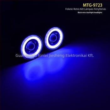 Motorkerékpár LED elsőfényszóró kör retro dizájnnal és angyali szemekkel, modell MTG-9723, 15W, 12V, 3000LM, 30000h