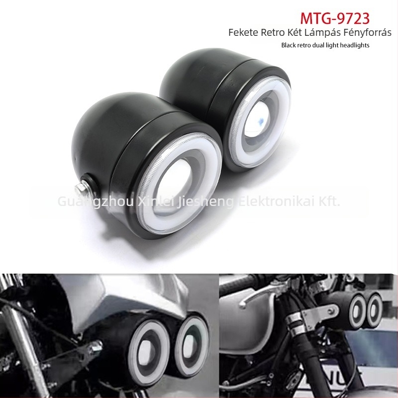 Motorkerékpár LED elsőfényszóró kör retro dizájnnal és angyali szemekkel, modell MTG-9723, 15W, 12V, 3000LM, 30000h