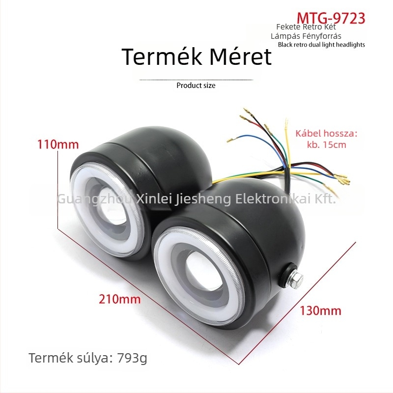 Motorkerékpár LED elsőfényszóró kör retro dizájnnal és angyali szemekkel, modell MTG-9723, 15W, 12V, 3000LM, 30000h