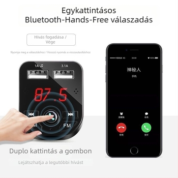 Autós MP3 lejátszó Bluetooth Hands-Free, digitális kijelző és duális töltés