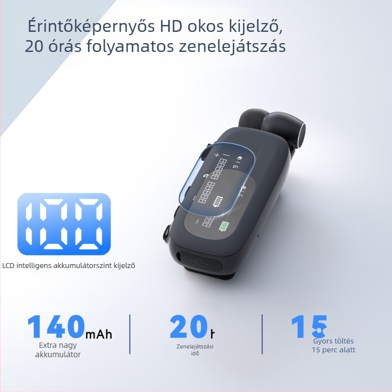 K75 klipszes Bluetooth headset autóhoz - kihúzható mikrofon, hosszú üzemidő (>8 óra), Bluetooth 5.4, többpontos kapcsolódás, digitális kijelző