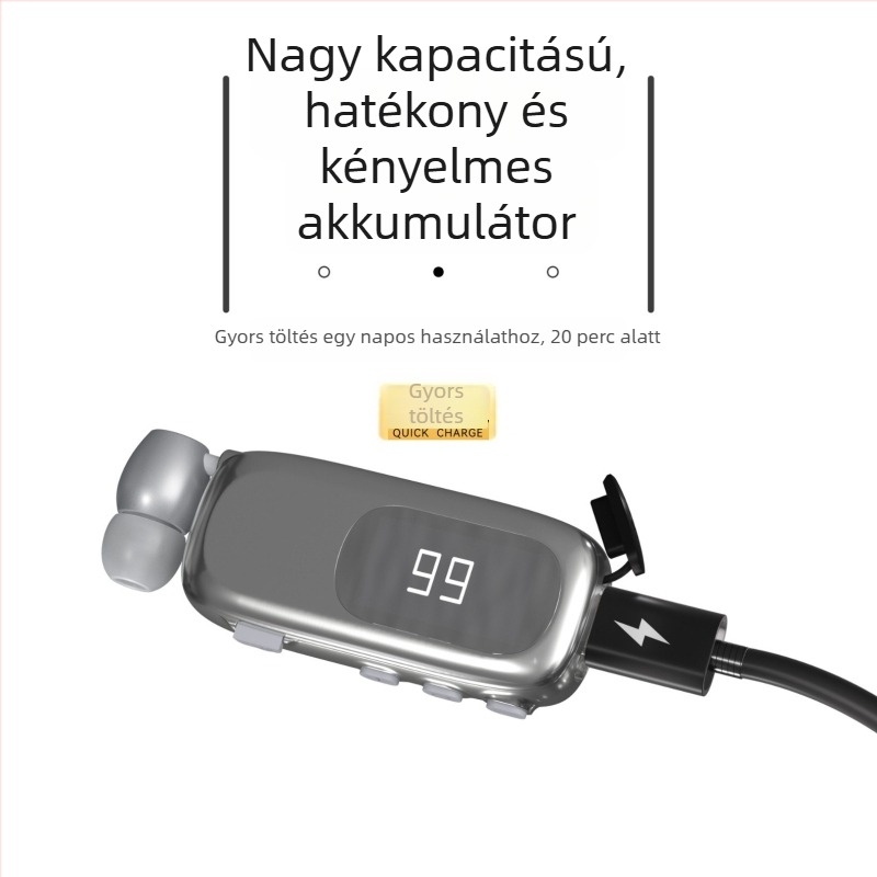 K75 klipszes Bluetooth headset autóhoz - kihúzható mikrofon, hosszú üzemidő (>8 óra), Bluetooth 5.4, többpontos kapcsolódás, digitális kijelző
