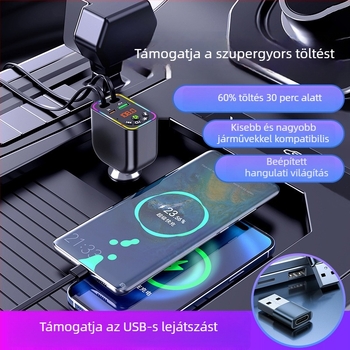 Autó Bluetooth MP3 lejátszó és töltő Y5, 4 az egyben kihúzható kábel, FM adó, USB töltés, bemeneti 9–26V