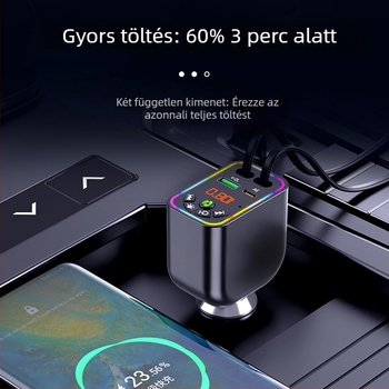 Autó Bluetooth MP3 lejátszó és töltő Y5, 4 az egyben kihúzható kábel, FM adó, USB töltés, bemeneti 9–26V