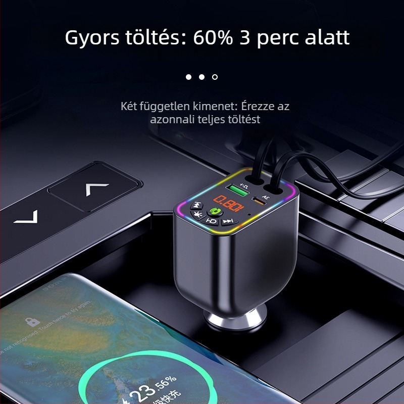 Autó Bluetooth MP3 lejátszó és töltő Y5, 4 az egyben kihúzható kábel, FM adó, USB töltés, bemeneti 9–26V