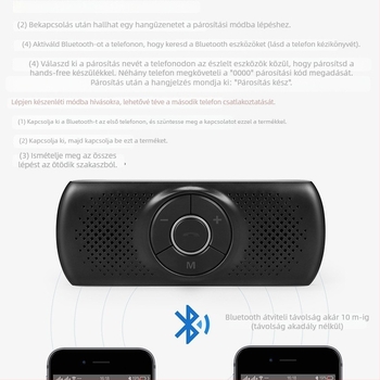 Bluetooth autós kihangosító napellenzőre szerelve, 2,4 GHz, 12V bemenet, 3W hangszóró