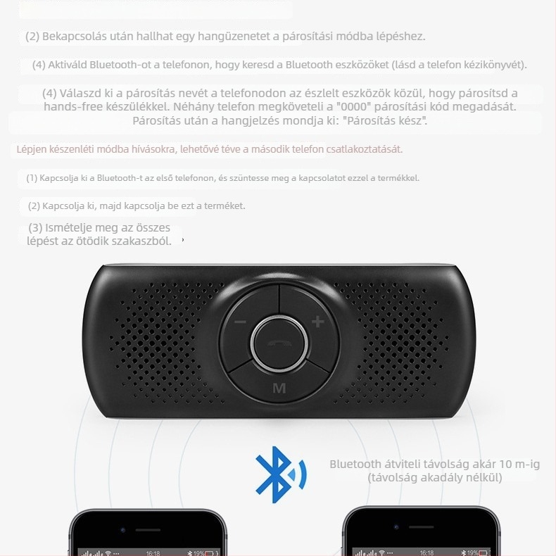 Bluetooth autós kihangosító napellenzőre szerelve, 2,4 GHz, 12V bemenet, 3W hangszóró