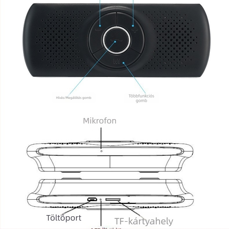 Bluetooth autós kihangosító napellenzőre szerelve, 2,4 GHz, 12V bemenet, 3W hangszóró