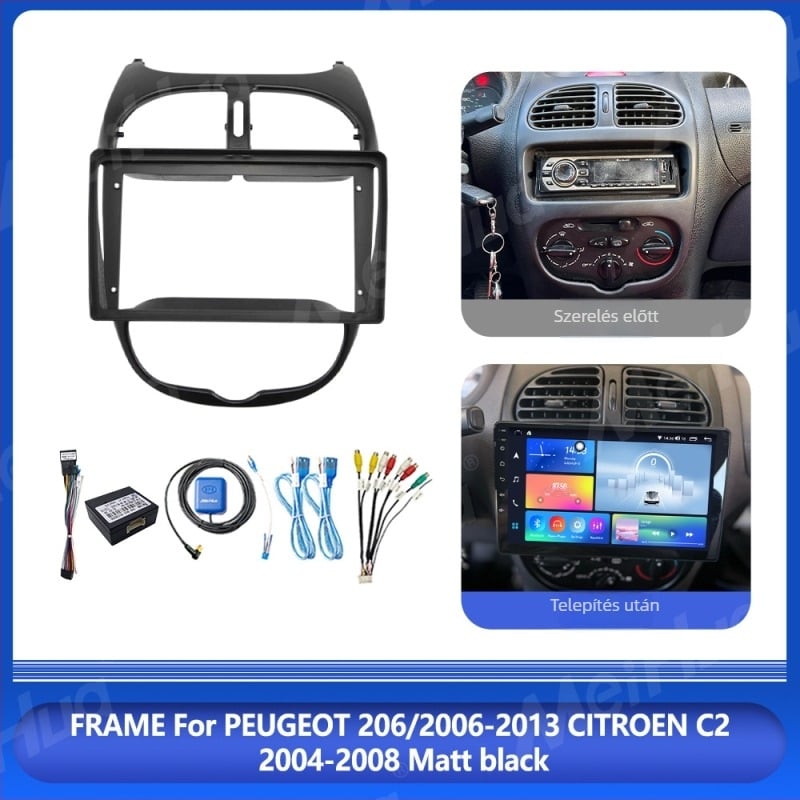 Android autós navigációs egység Peugeot 206/Citroën C2-hez QLED/IPS kijelzővel, 1280x720 felbontással és beépített hátsó kamera