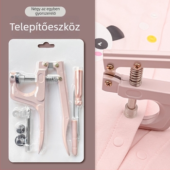 Gyanta négygombos telepítő készlet, fémből készült kézi nyomófogóval – modellek T3/T5/T8, DIY gomb kiegészítőkhöz