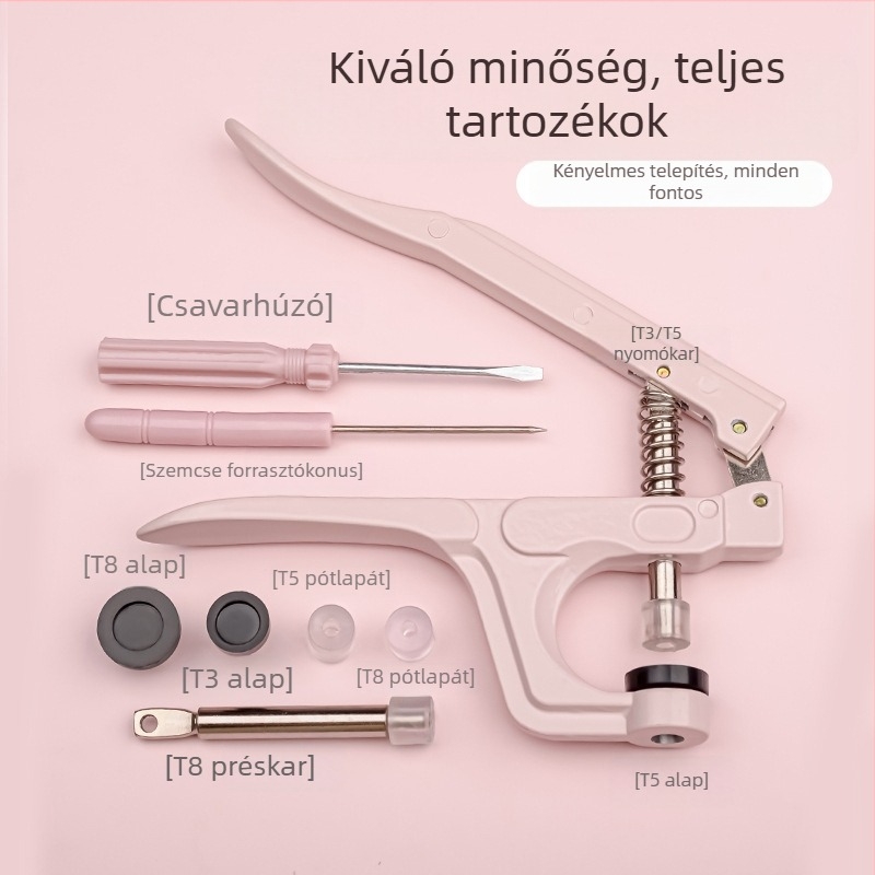 Gyanta négygombos telepítő készlet, fémből készült kézi nyomófogóval – modellek T3/T5/T8, DIY gomb kiegészítőkhöz