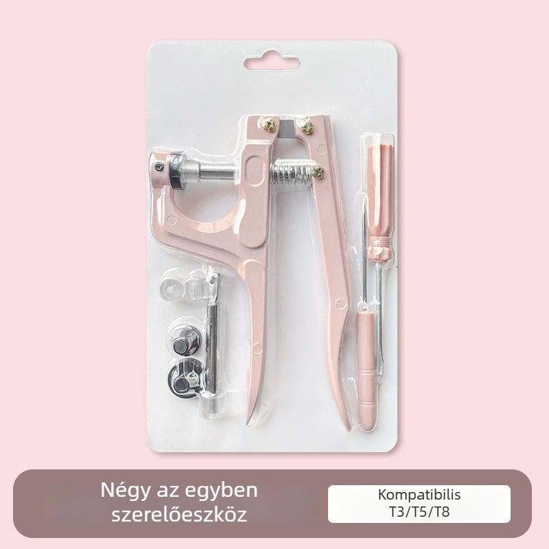 Gyanta négygombos telepítő készlet, fémből készült kézi nyomófogóval – modellek T3/T5/T8, DIY gomb kiegészítőkhöz