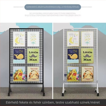 Fémből készült művészeti kiállító állvány hálós polcokkal – kettős szintű kiállítási állvány műhelyekhez (2025 tél)