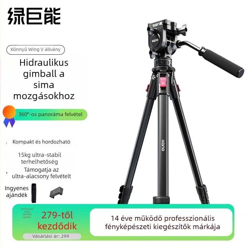 Light Wing V KT004 Kameratartó állvány, hidraulikus PTZ fejjel, 4 részes lábakkal, DSLR/MILC és okostelefon-kompatibilis