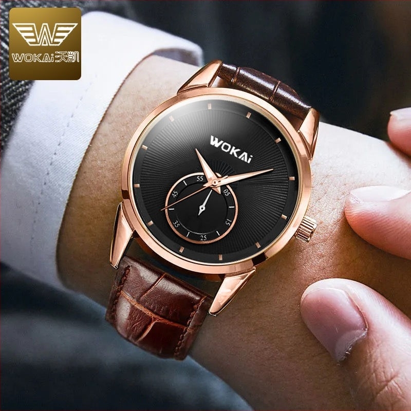 Wokai férfi kvarc karóra, egyszerű üzleti retro stílus, analóg kijelző, 40 mm-es tárcsa, valódi bőrszíj