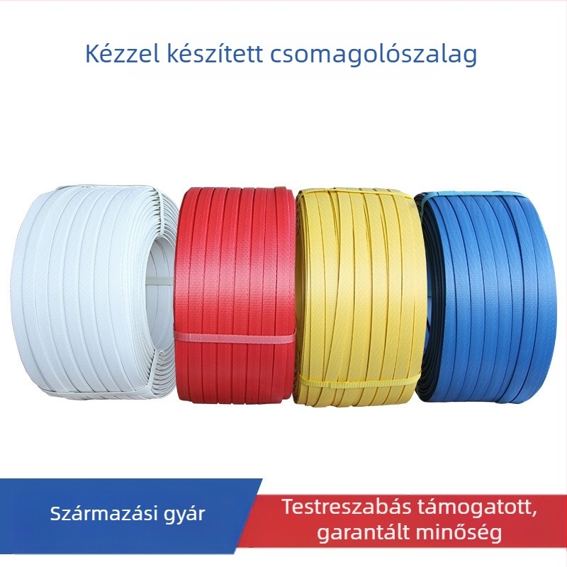 Kézi PP csomagoló szalag, 1,5 mm vastagság, kompatibilis PP csatokkal, húzószilárdság 60 kg, tekercs súlya 5 kg, testreszabható