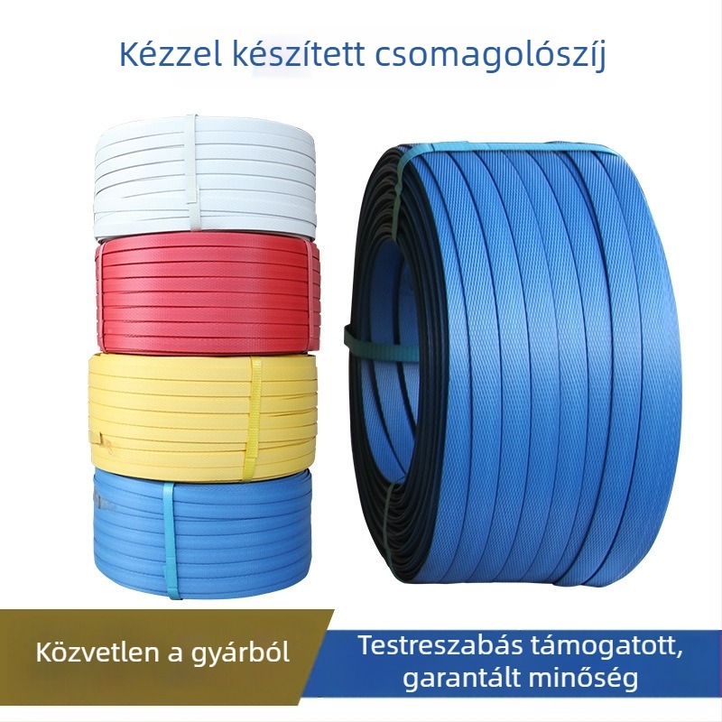 Kézi PP csomagoló szalag, 1,5 mm vastagság, kompatibilis PP csatokkal, húzószilárdság 60 kg, tekercs súlya 5 kg, testreszabható