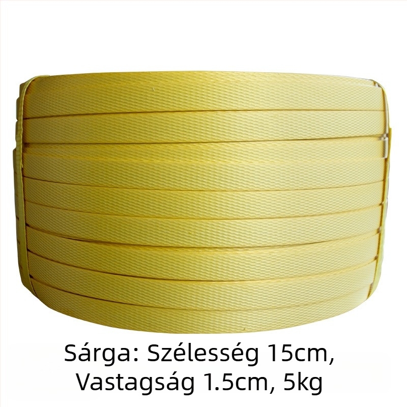 Kézi PP csomagoló szalag, 1,5 mm vastagság, kompatibilis PP csatokkal, húzószilárdság 60 kg, tekercs súlya 5 kg, testreszabható