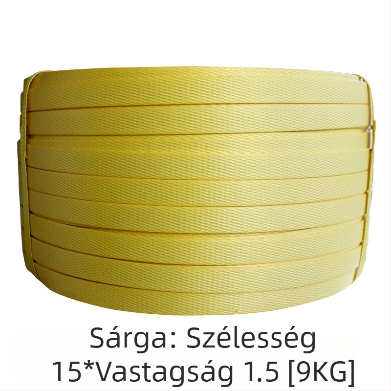Kézi PP csomagoló szalag, 1,5 mm vastagság, kompatibilis PP csatokkal, húzószilárdság 60 kg, tekercs súlya 5 kg, testreszabható