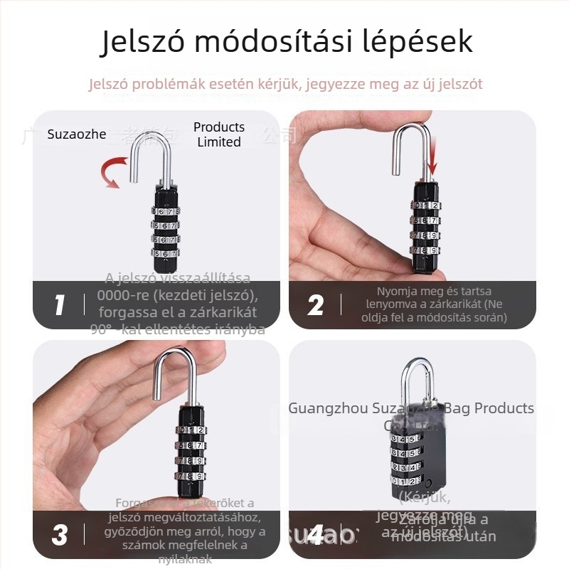 Négy számjegyű kombinációs zár cinkötvözetből edzőtermi szekrényekhez és otthoni ajtókhoz, modell S858, lopás elleni védelem