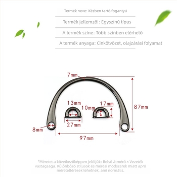 Fém kézitáska fogantyú – ötvözet, fényes felület, dizájn plakkolás olajzáró, modell 0042