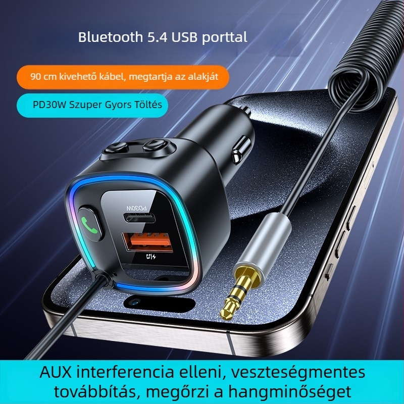 Autóba szánt Bluetooth-vevő AUX kábellel, Bluetooth 5.4, modell AW-BT01, 5V tápegység