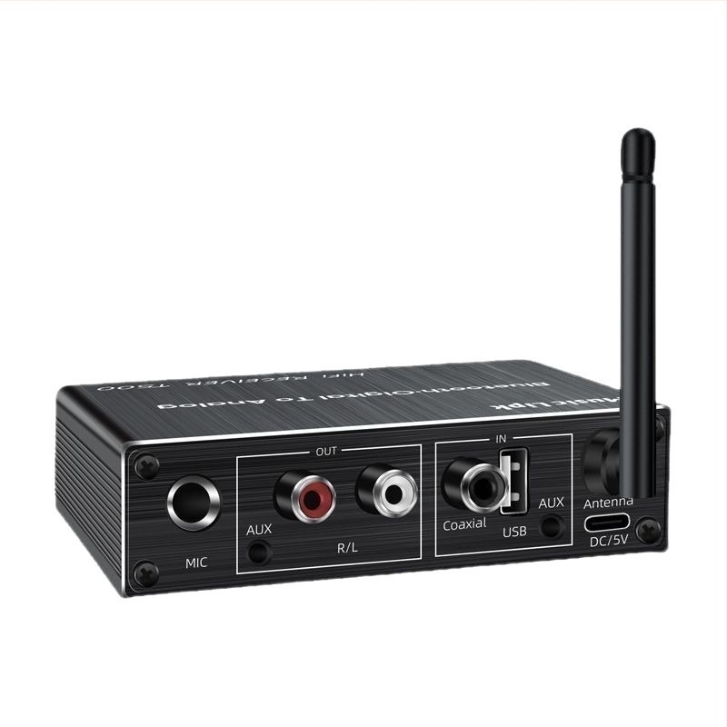 T500 Bluetooth vevő-átalakító, Bluetooth 5.3, AUX 3,5 mm interfész, Plug‑and‑Play, külső tápegység, 10 m működési távolság