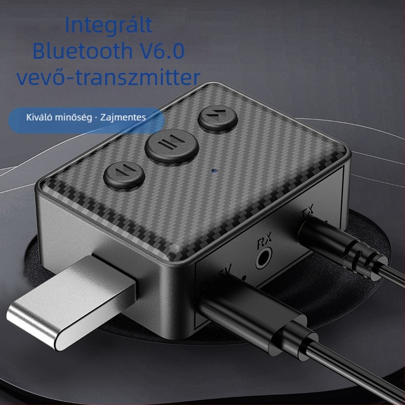 Bluetooth 6.0 audió vevő és adó – 2-az-1-ben Bluetooth adapter USB meghajtó lejátszással, Type-C tápegység, AUX/RCA kimenetek, 10 m hatótávolság