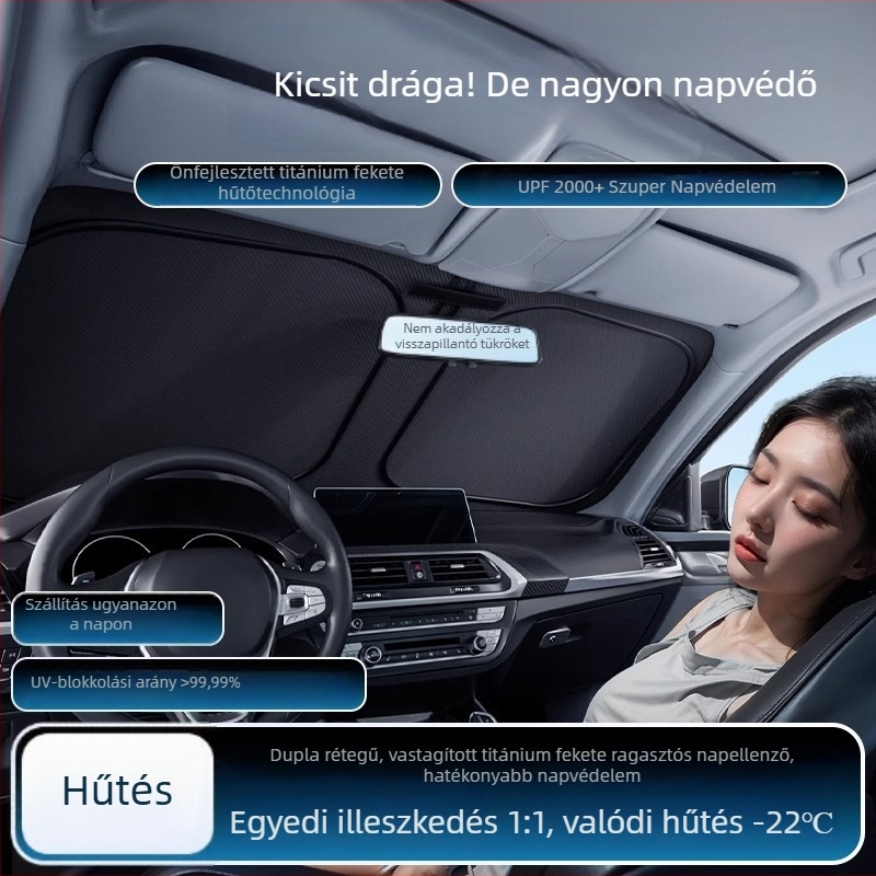 Két rétegű napvédő autóhoz, univerzális kompatibilitás, teleszkópos szerelés, hőszigetelés